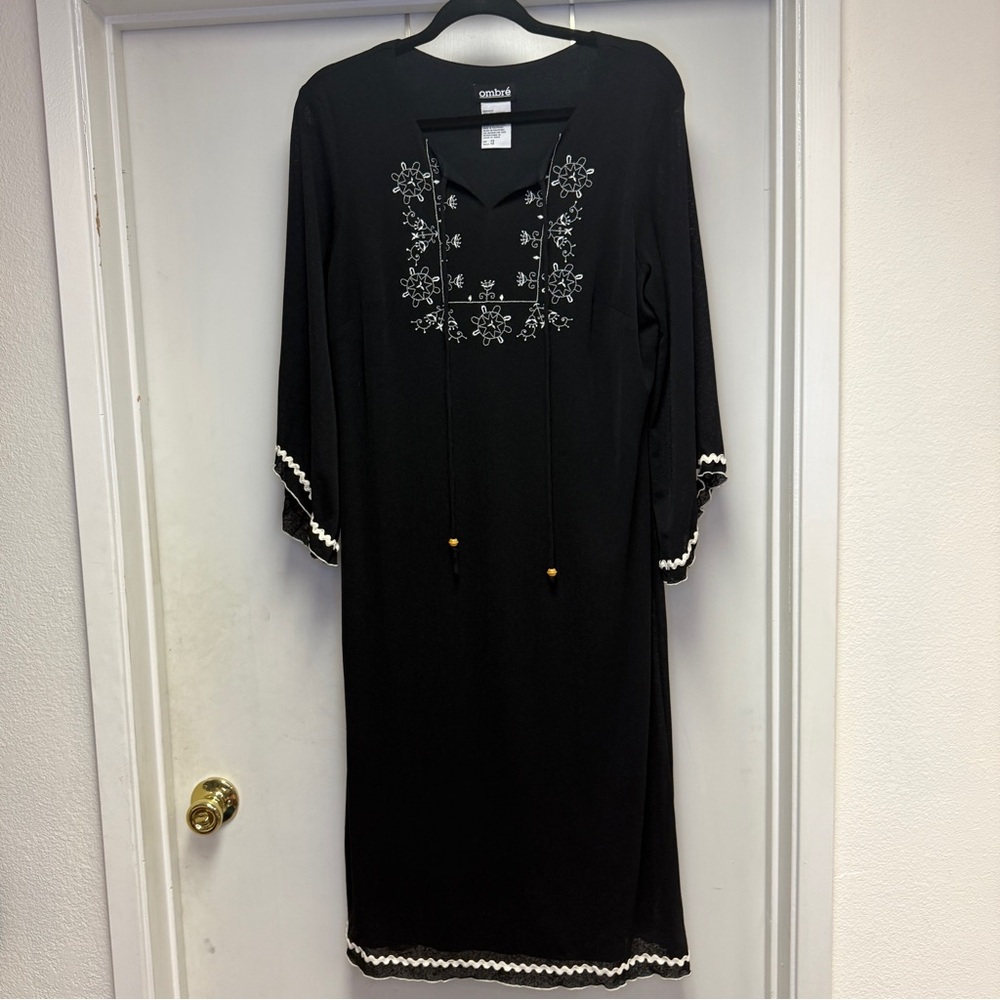 Ombré Pakistani style dress 3/4 bell kimono sleeve black embroidered size 14